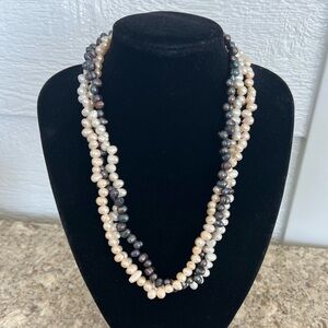 Vintage Organic Freshwater Pearl Multi Colour 3 Strand Baroque Nugget Necklace
